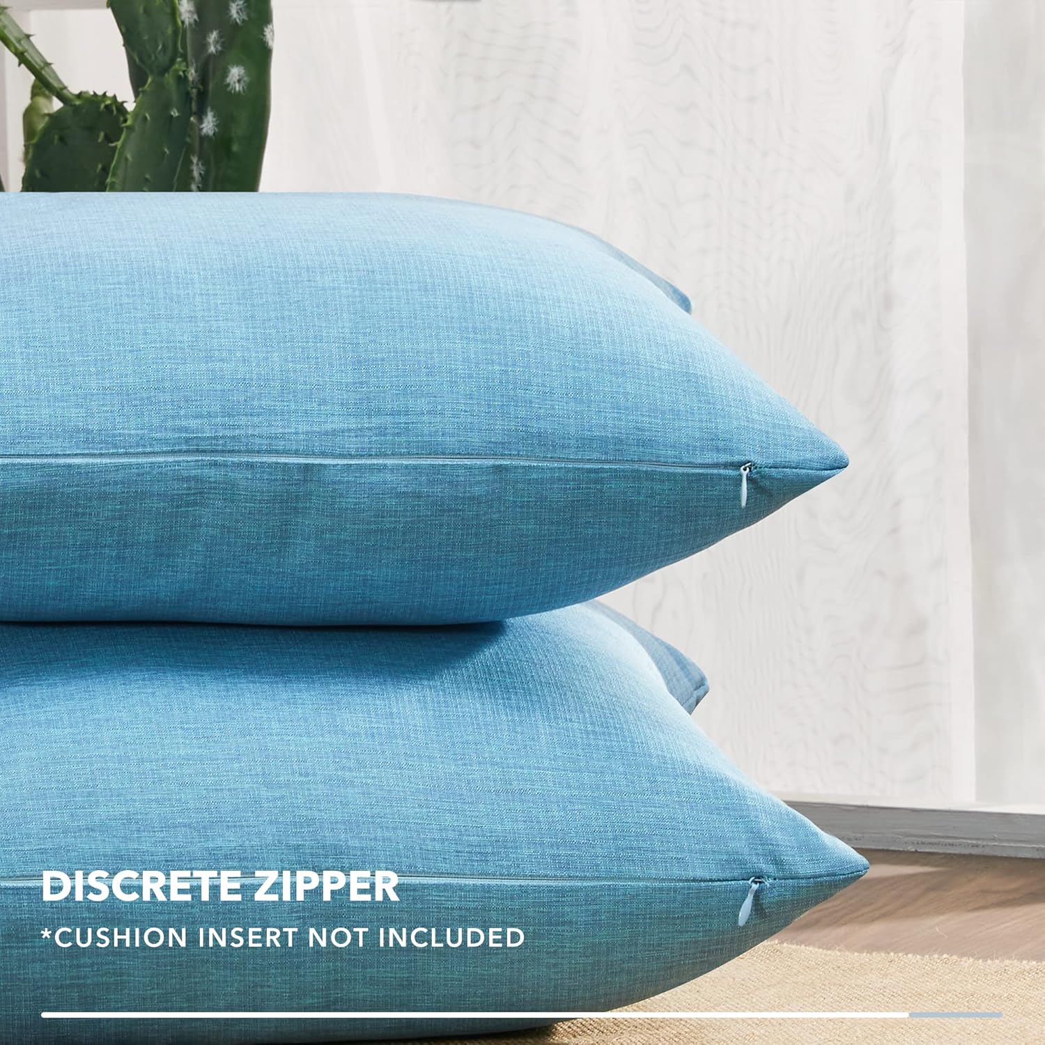 Deconovo Pillow Covers Faux Linen Pillow Shams Soft Cushion Covers Pillowcases for Patio 18x18 Inch Lake Blue Set of 4 Case Only No Insert