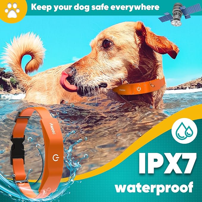 GPS Wireless Dog Fence with Free App, Electric Fence System with Training Collar, Portable Fence for Outdoor Use, Rechargeable Waterproof Flexiable Collar, Adjustable for Large Medium Dogs (Orange)