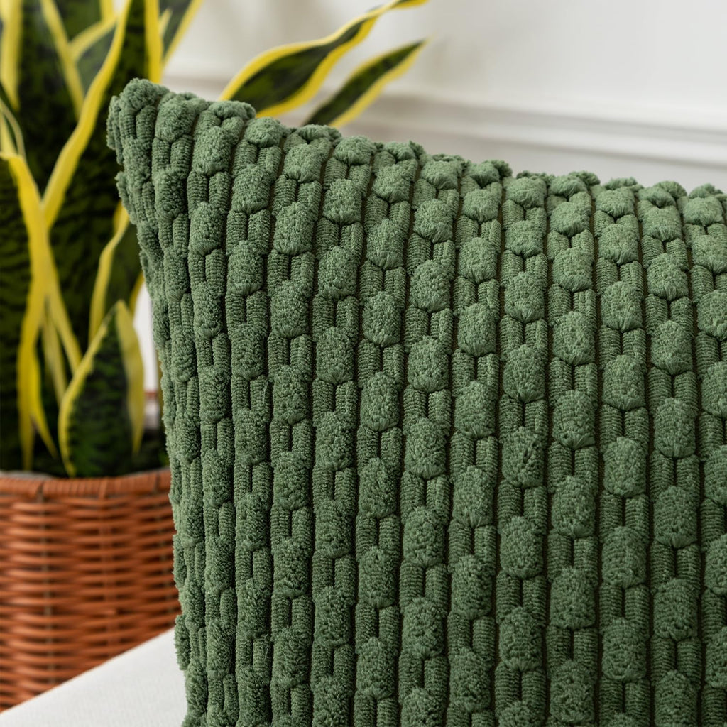 Kevin Textile 12x20 Inch Pillow Cover 1 Pack Boho Decorative Soft Striped Corduroy Lumbar Farmhouse Solid Color Accent Rectangle Cushion Case for Living Room Couch Sofa Bed, Moss Green