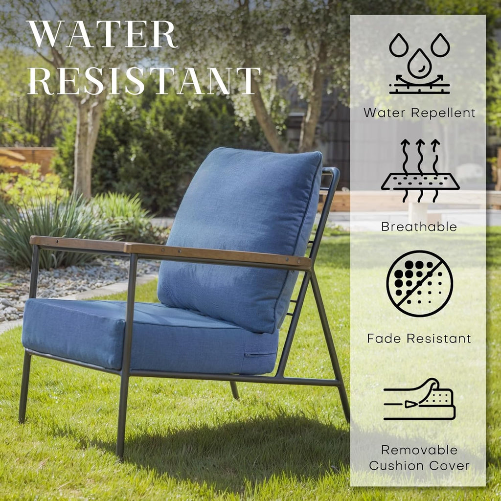 Rilyson Patio Cushions for Outdoor Furniture - 24×24 Inches High Back and Deep Seating Outdoor Cushion for Patio Chairs Sofa Couch Loveseat Water Resistant(Blue/1 Set/No Button)