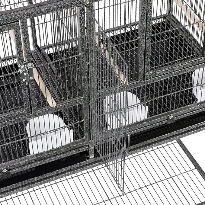 Combo Stacker Center Divided Breeder Breeding Bird Flight Double Rolling Cage for Aviaries Canaries Cockatiels Lovebirds Finches Budgies Small Parrots (BlackVein, One Stacker Without Stand)