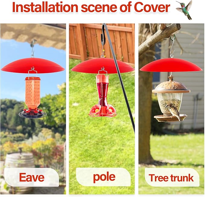 13" Bird Feeder Rain Cover,Bird House Dome Baffle,Hummingbird Feeder Guard for Shepherd's Hook Outdoors, (Bright Red), 3Pack