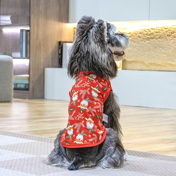 CuteBone Dog Christmas Shirts 2-Pack Soft Pet Clothes Breathable Summer Vest for Small Puppy and Stretchy Cat Apparel 2BX16L