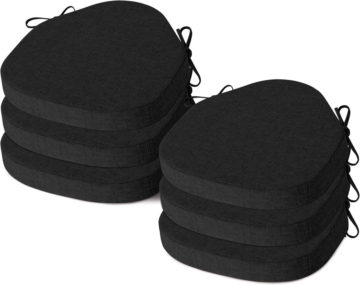 AddGrace Chair Cushions for Dining Chairs Set of 6 Windsor Kitchen Chair Cushions with Removable Textured Cover and Non Slip Bottom Indoor Chair Pads with Ties and Foam (16.5x15.5 Inches Black)