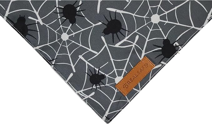 Realeaf Halloween Dog Bandanas 2 Pack, Reversible Orange Gray Pet Scarf for Boy and Girl, Premium Durable Fabric, Holiday Bandana for Small Medium Large and Extra Large Dogs (Halloween, X-Large)