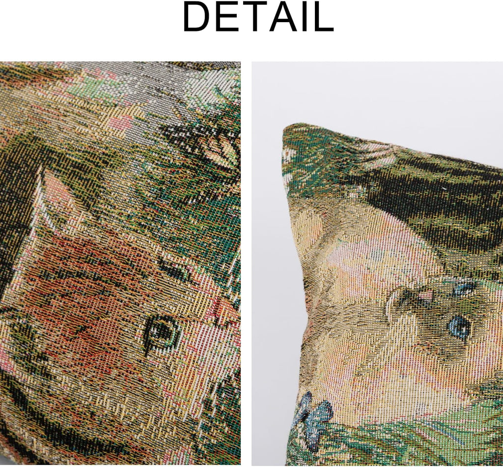 Cute Cat Garden Lumbar Throw Pillow Cover 12x 20, Art Painting Linen Pillow Cushion Cases, Farmhouse Decorative Pillows for Bed, Outdoor Couch Bedroom Car Green