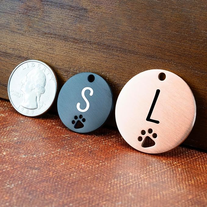 Ultra Joys Dog Tags Personalized for Pets - Hollow Paw Custom Pet ID Tag - Engraved Dog Tag for Small, Large Dogs - Large Round in Rose