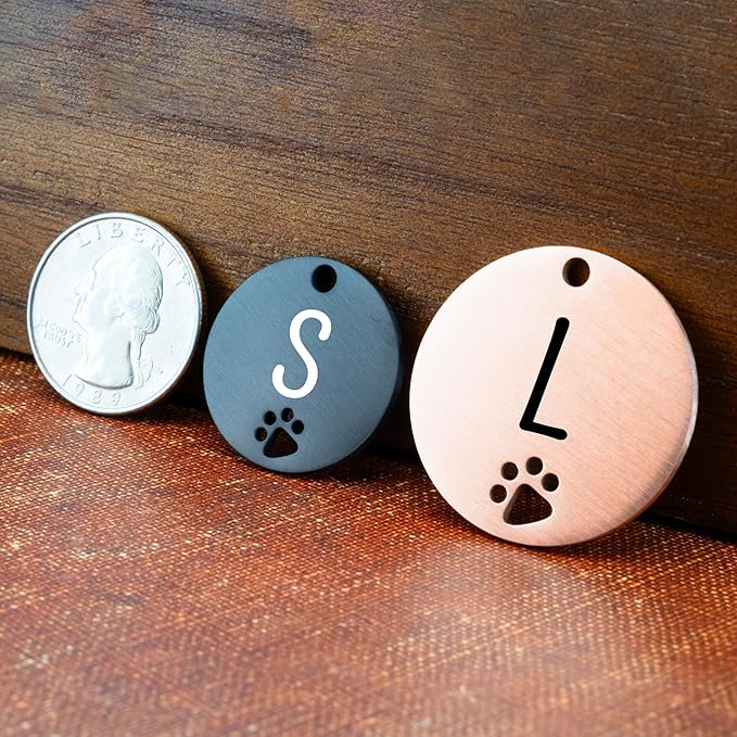 Ultra Joys Dog Tags Personalized for Pets - Hollow Paw Custom Pet ID Tag - Engraved Dog Tag for Small, Large Dogs - Large Round in Black