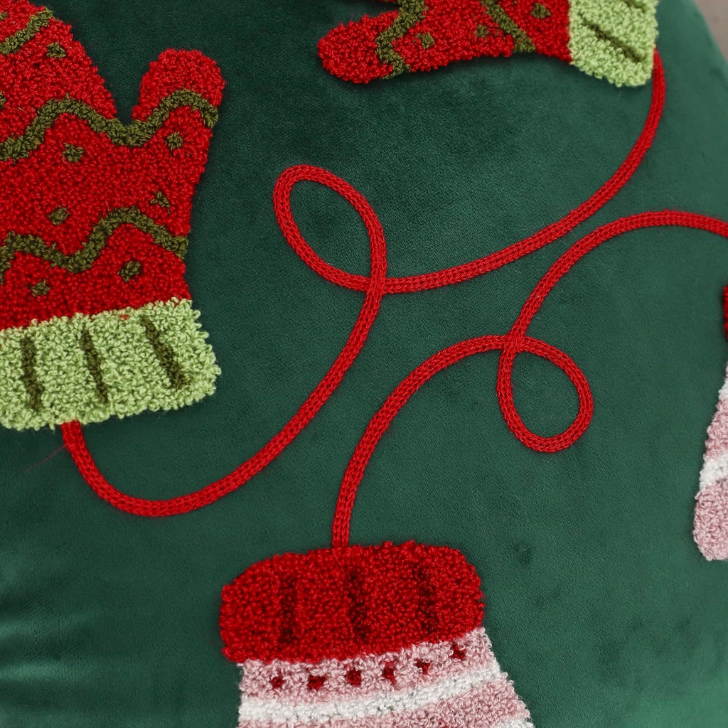 LUOYEHK Christmas Pillow Covers 18x18 Set of 2 Cute Gloves Decorative Green Pillow Cases Winter Holiday Velvet Embroidered Cushion Covers for Couch Sofa Bed