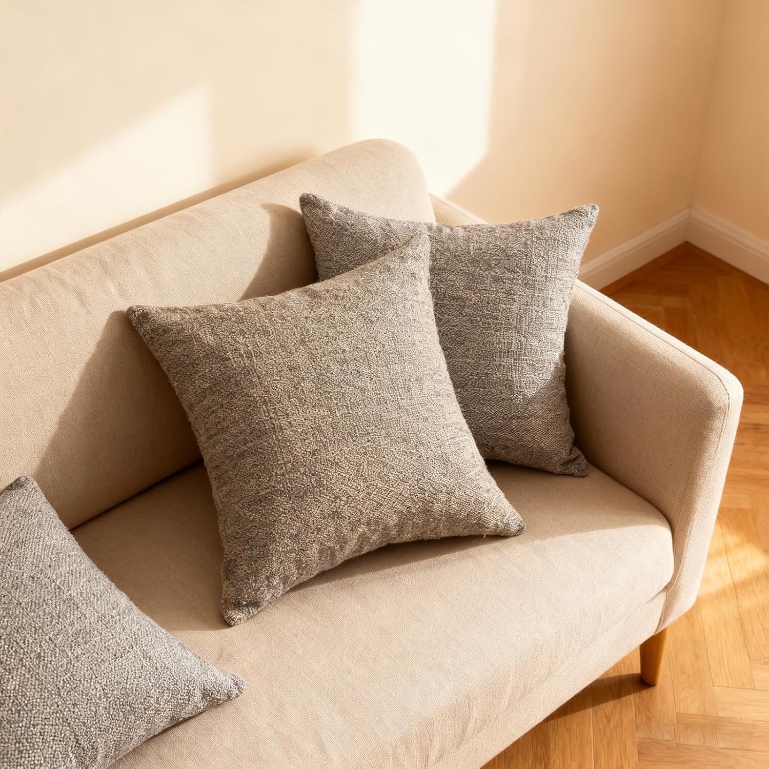 Throw Couch Pillow with Insert 18x18 Inches Set of 2 Square, Cute Modern Home Fall Decor for Living Room Sofa Bed Cushion Accent Case, Anthropologie Style Home Decor (Seagull Grey #P2-12)