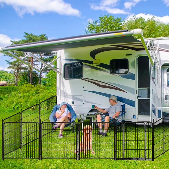 ADAVIN Dog Playpen Indoor 32 inch 4 Panels, Garden Fence with Low Threshold Door, Dog Fences for The Yard, Pet Puppy Playpen for Small and Medium Dogs, Outdoor Dog Fence Dog Pen, Total 8.9 Ft(L)