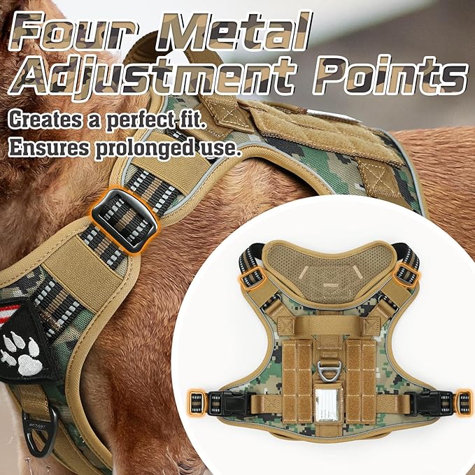 rabbitgoo Tactical Dog Harness for Small Dogs, No Pull Military Service Vest with Handle & Molle, Easy Control for Training Walking, Adjustable Reflective Straps, Brown camo, S