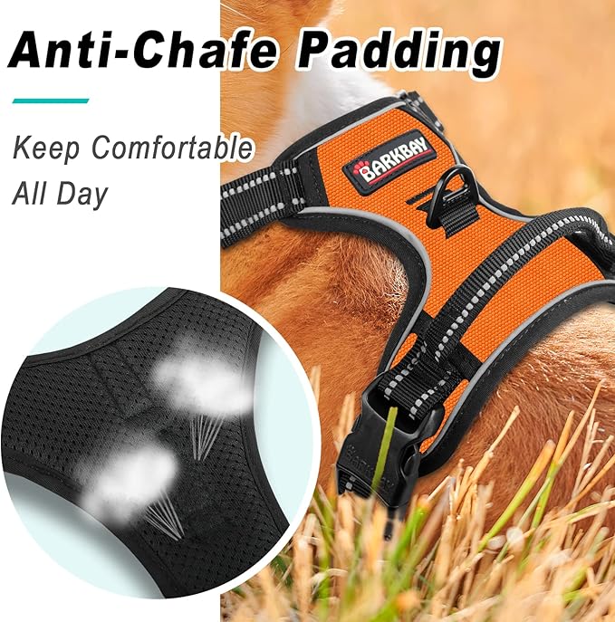 BARKBAY No Pull Dog Harness Large Step in Reflective Dog Harness with Front Clip and Easy Control Handle for Walking Training Running(Orange,S)