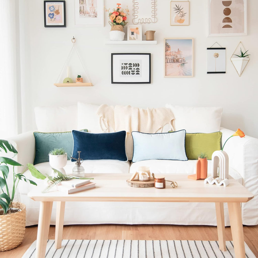 MONDAY MOOSE Decorative Throw Pillow Covers Cushion Cases, Set of 4 Soft Velvet Modern Double-Sided Designs, Mix and Match for Home Decor, Pillow Inserts Not Included (12x20 inch, Green/Blue)