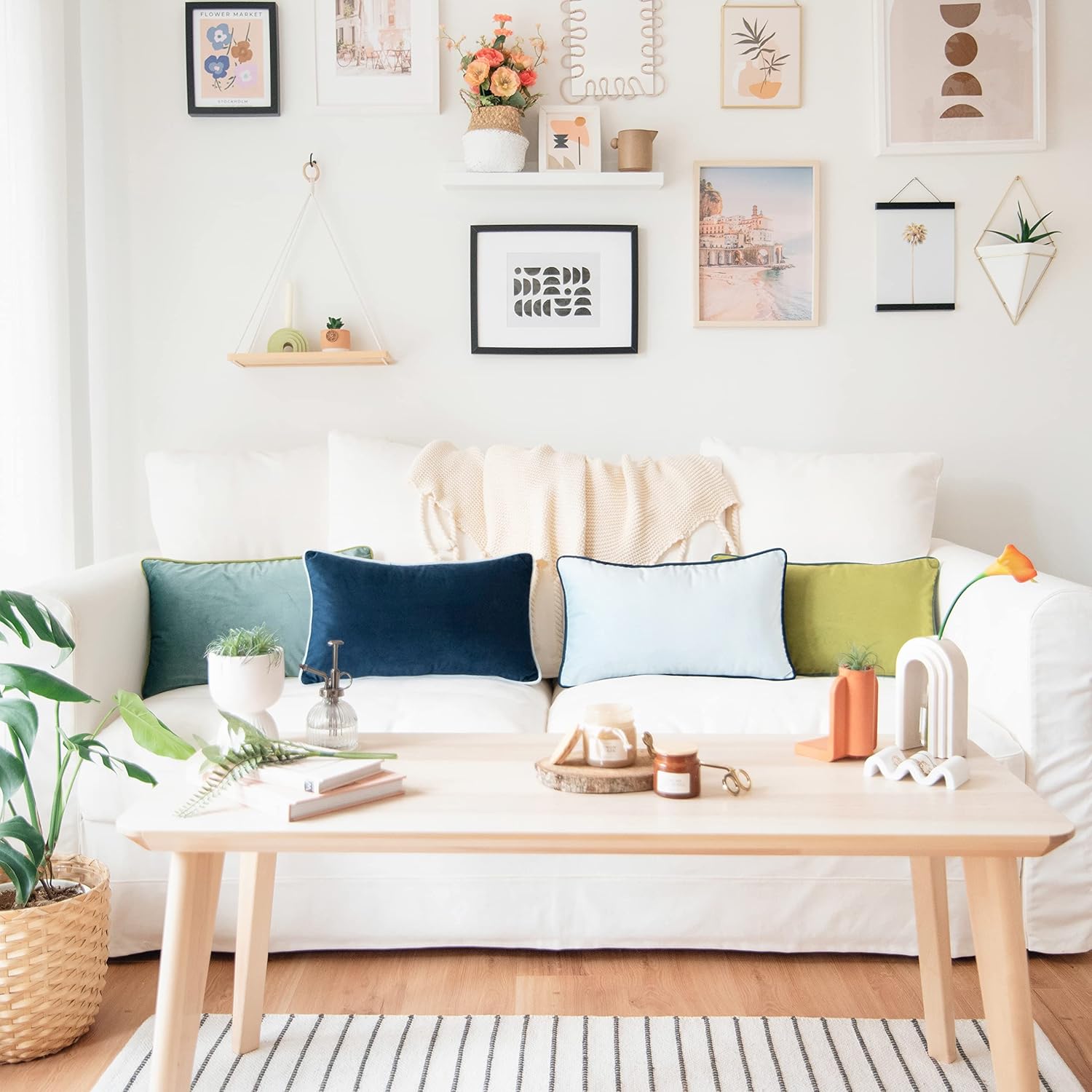 MONDAY MOOSE Decorative Throw Pillow Covers Cushion Cases, Set of 4 Soft Velvet Modern Double-Sided Designs, Mix and Match for Home Decor, Pillow Inserts Not Included (12x20 inch, Green/Blue)