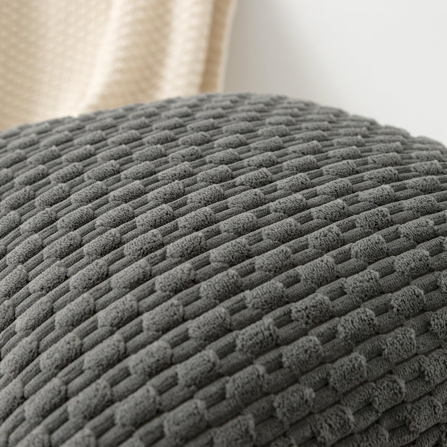 Kevin Textile 14x24 Inch Pillow Cover 1 Pack Boho Decorative Soft Striped Corduroy Lumbar Farmhouse Accent Rectangle Cushion Case for Living Room Couch Sofa Bed, Dark Grey