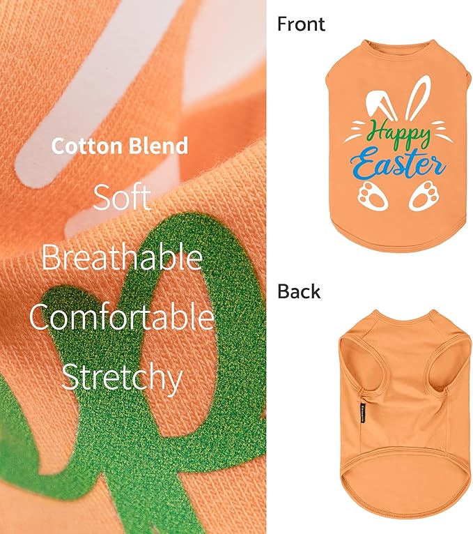 Fitwarm Happy Easter Bunny Dog Shirt, Easter Dog Clothes for Small Dogs Boy Girl, Cute Pet Outfit, Green, Blue, White, Orange, Large