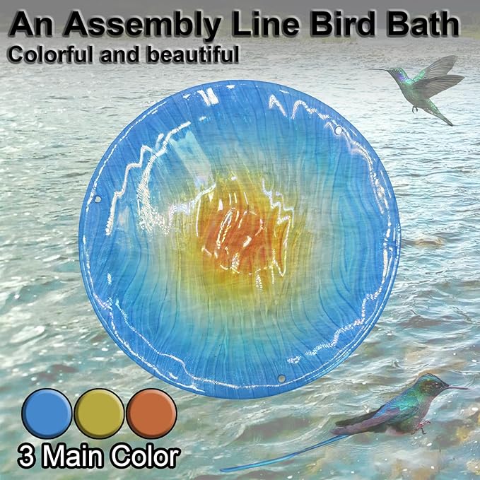Hanging birdbath, Outdoor Glass birdbath, Bird Feeder with Blue-Orange Texture Pattern for Garden Patio Decoration