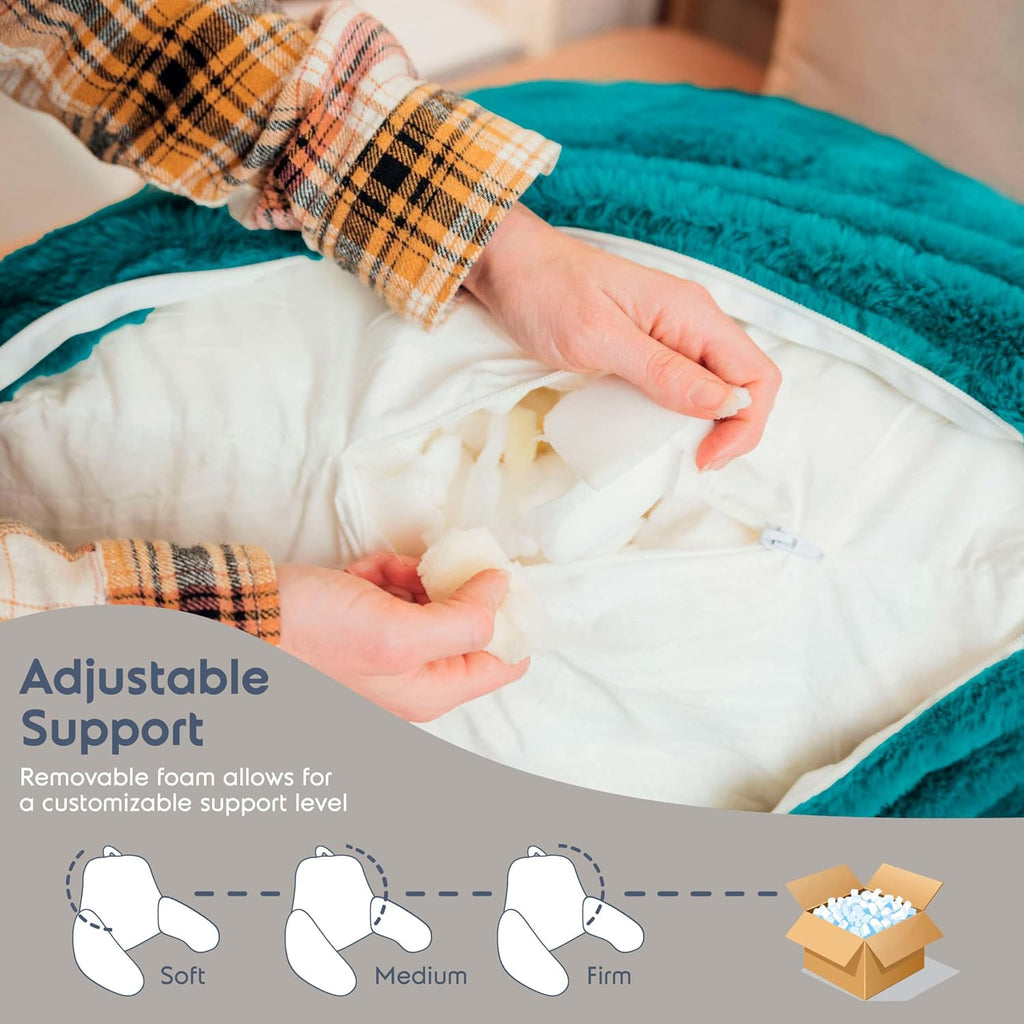 Nestl Fur Reading Pillow, Stylish Back Pillow for Bed Sitting Up, Faux Fur Bed Chair Pillow with Arms, Reading Pillows for Sitting in Bed Adult & Kids, Sit Up Back Support Pillow for Bed Rest - Teal