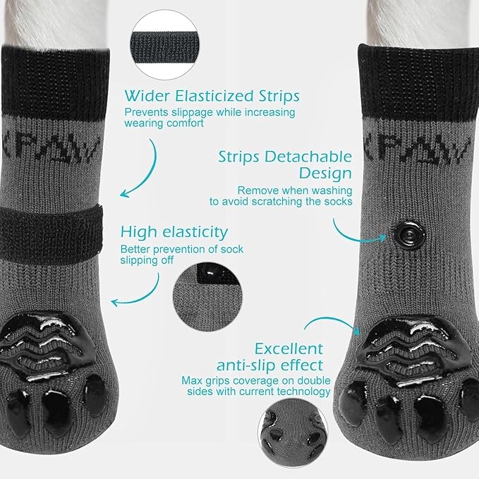 EXPAWLORER Anti Slip Dog Socks to Prevent Licking Paws, Dog Shoes for Hot Pavement, Dog Booties for Small Medium Large Senior Dogs, Traction Control Boots & Paw Protectors for Hardwood Floors