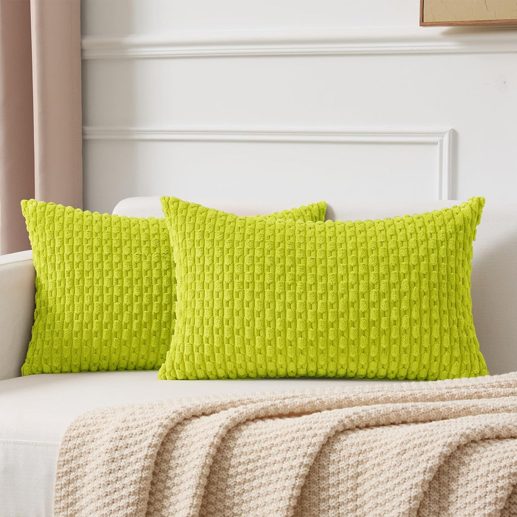 Kevin Textile 14x24 Inch Pillow Cover 1 Pack Boho Christmas Decorative Soft Striped Corduroy Lumbar Farmhouse Accent Rectangle Cushion Case for Living Room Couch Sofa Bed, Christmas Green