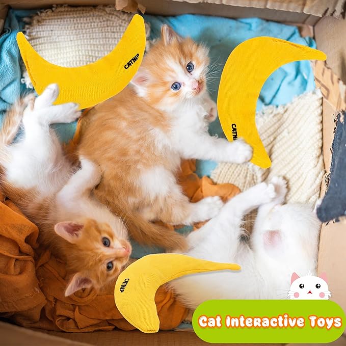 8 Pack Catnip Toys Yellow Banana Catnip Chew Toy Banana Cat Pillow Interactive Toy Kitten Banana Stuffed Catnip for Cat Kitten Paw Chew Biting Scrub Toy