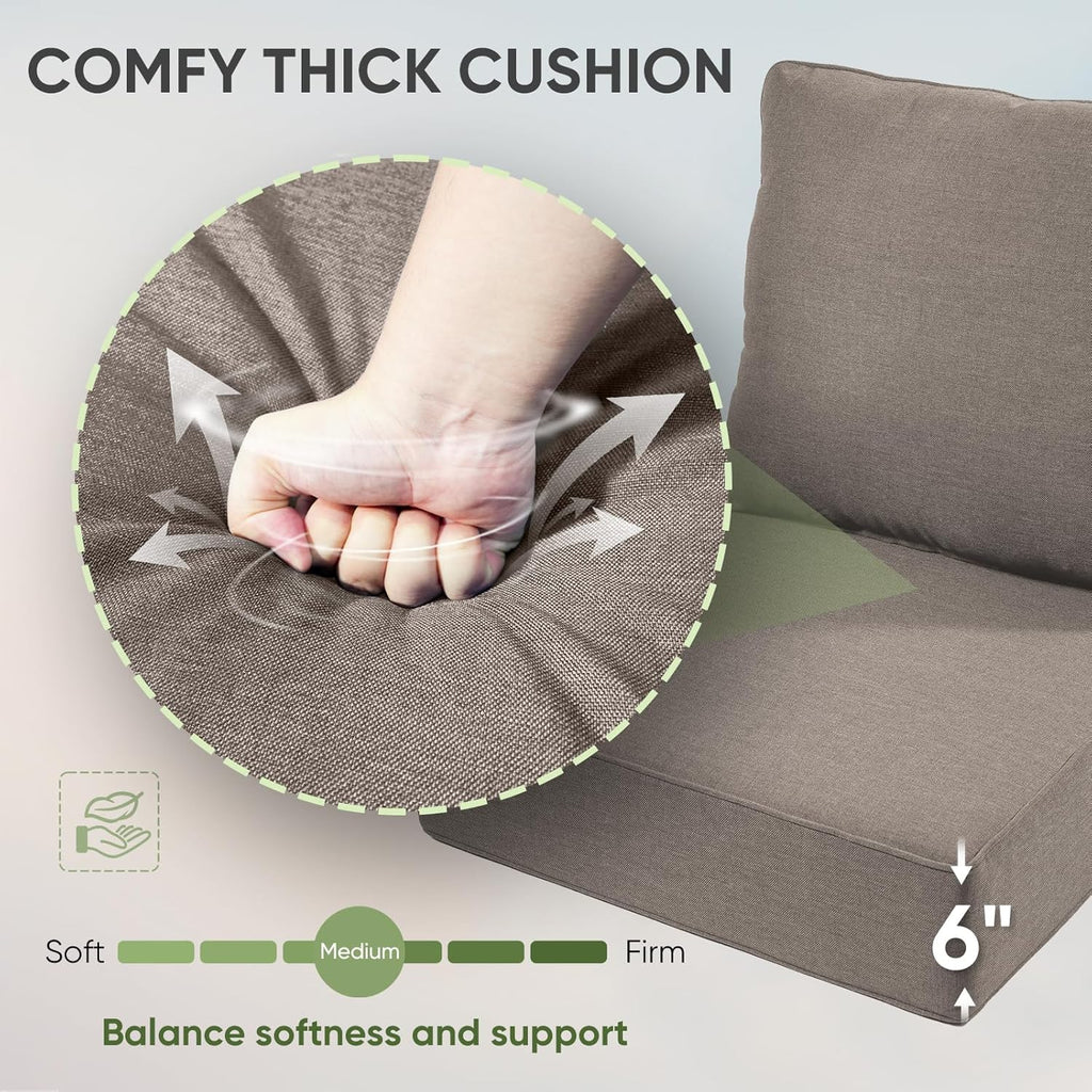 Outdoor Chair Cushions Set of 2, Waterproof 24x24 Patio Chair Cushion, 6" Thickened Seat Cushion for Outdoor Furniture, Couch Cushion Replacement, Include 2 Back & 2 Seat Cushions, Thick/Grey