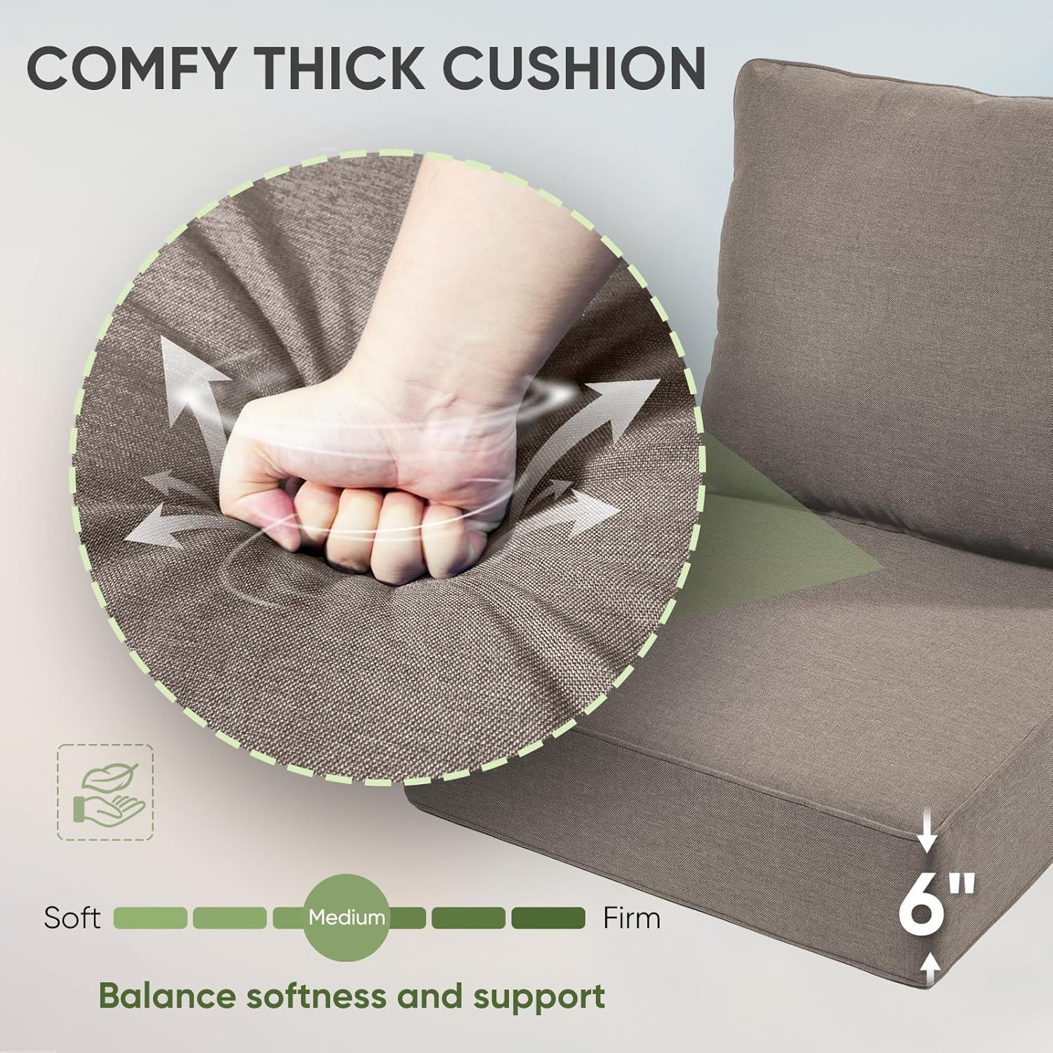 Outdoor Chair Cushions Set of 2, Waterproof 24x24 Patio Chair Cushion, 6" Thickened Seat Cushion for Outdoor Furniture, Couch Cushion Replacement, Include 2 Back & 2 Seat Cushions, Thick/Grey