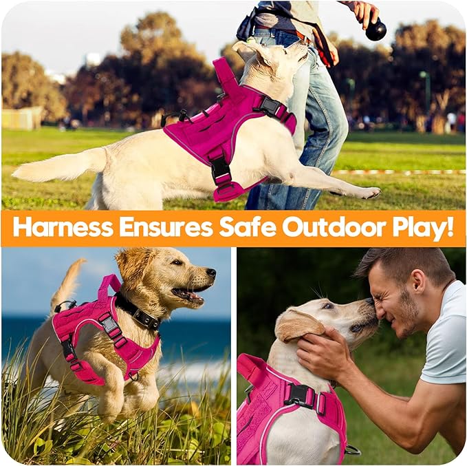 Heavy-Duty Tactical Dog Harness for Large Dogs, No Pull Adjustable Reflective Pet Vest with Molle System, K9 Military-Grade Control for Service Training, Outdoor & 10+ Breeds, Hot Pink, Small