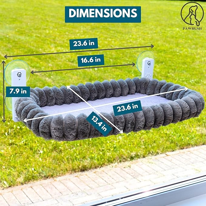 Cat Window Perch — Premium Cat Window Hammock with 4 Large Suction Cups & Soft Bubble Cushion; Strong Rustproof Metal Frame Window Bed Holding 40lbs; Easy Assembly Perch for Indoor Cats; Gray