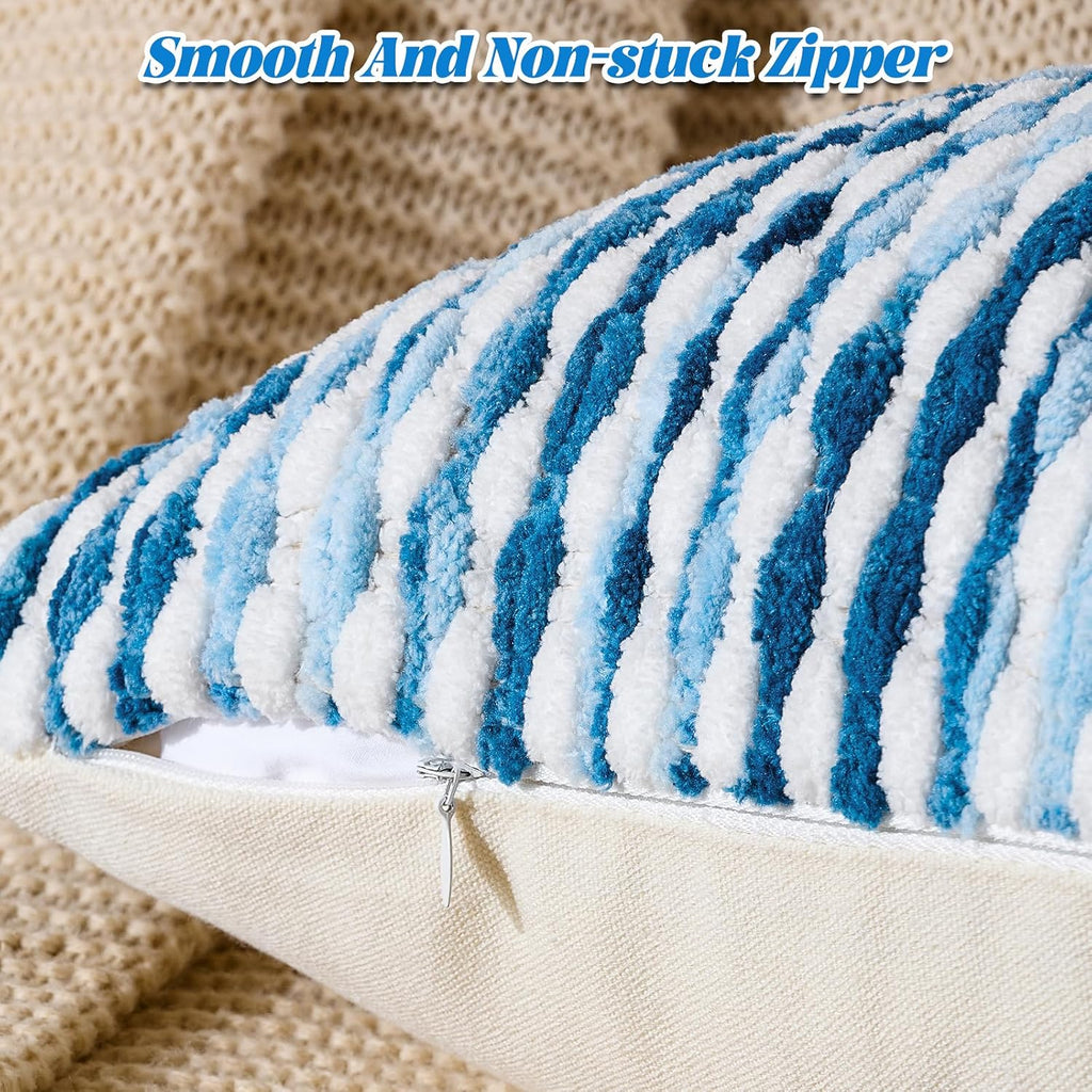 AmHoo Set of 2 Boho Chenille Pillow Cover Decorative Tufted Pillowcase for Couch Bed Sofa Bedroom Living Room Modern 18 x 18-Inch Sky Blue