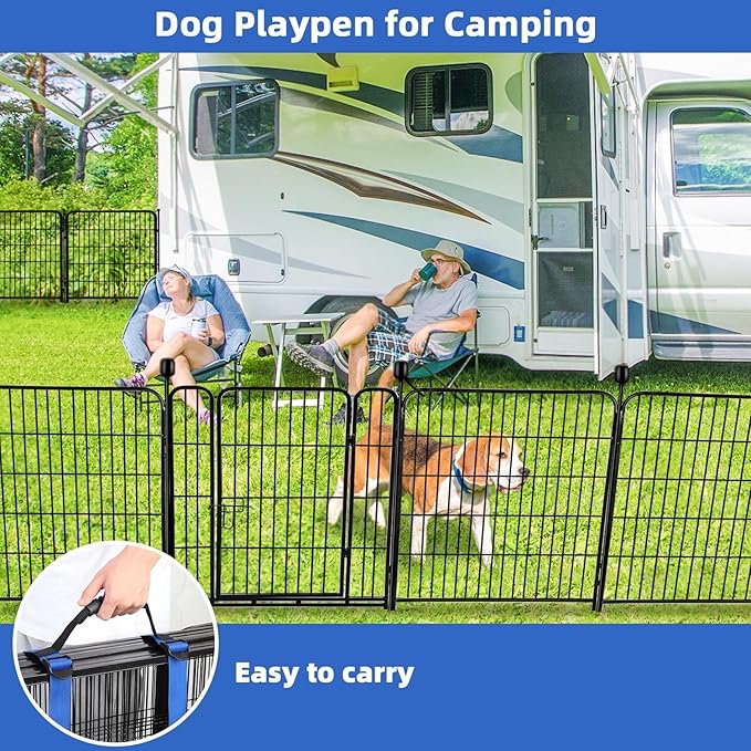 ADAVIN Tall Garden Fence with Gate, 40 in(H) 8 Panels Animal Barrier Fence, Heavy Duty Iron Metal Fence and Border, Indoor or Outdoor Dog Playpen, Flower Bed Fencing, Total 17.7 FT(L),Black