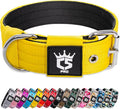 TSPRO Tactical Dog Collar 1.5 Inch Wide Thick Dog Collars with Heavy Duty Metal Buckle, Durable, Strong, Adjustable for Medium to Large Dogs (Yellow M)