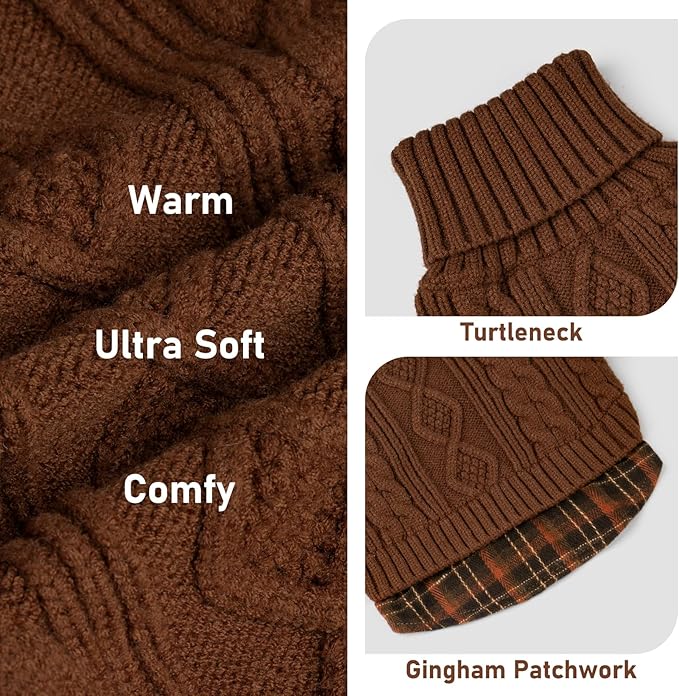 KYEESE Dog Sweater Comfy Pet Coat for Fall Winter Cold Weather Stretchy Knitwear Cat Clothes Warm Turtleneck Medium Dogs Sweater with Gingham Patchwork Soft Pullover Dog Sweaters for Medium Dogs Boy