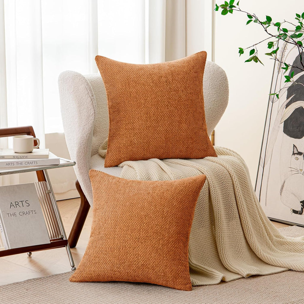 a moment Fall Orange Chenille Throw Pillow Covers 18x18 Inch Pack of 2 Modern Decorative Throw Pillow Covers Farmhouse Cross Covers Home Decor for Sofa Bedroom Living Room