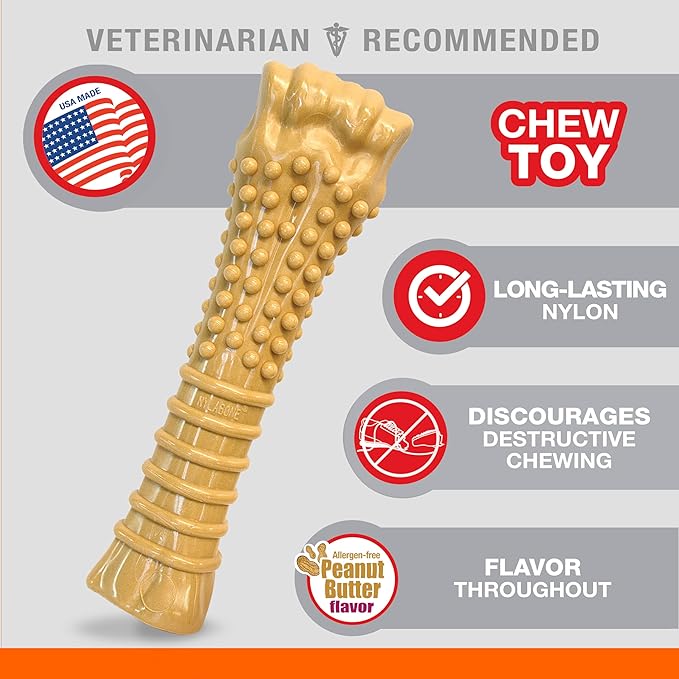 Nylabone Power Chew Textured Knuckle Bone - Dog Toys for Aggressive Chewers - Peanut Butter Chew Toy - Large Dog Chew Toys - Peanut Butter Flavor, X-Large - Over 50 Ibs. (1 Count)