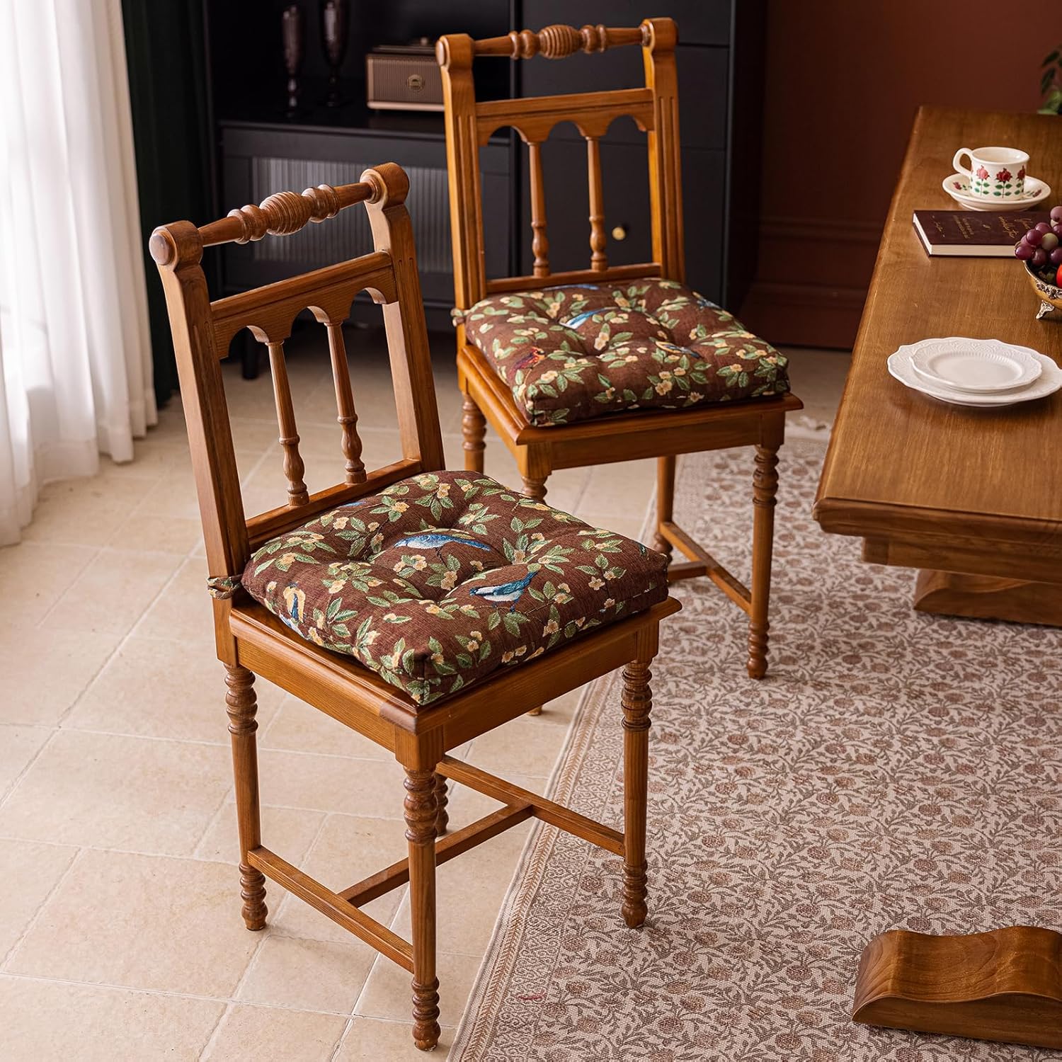 vctops Farmhouse Bird Print Chair Cushions with Ties U-Shaped Soft Comfortable Chair Pads Non Slip Seat Cushions for Indoor Dining Room and Kitchen Chairs (Coffee,16"x16")