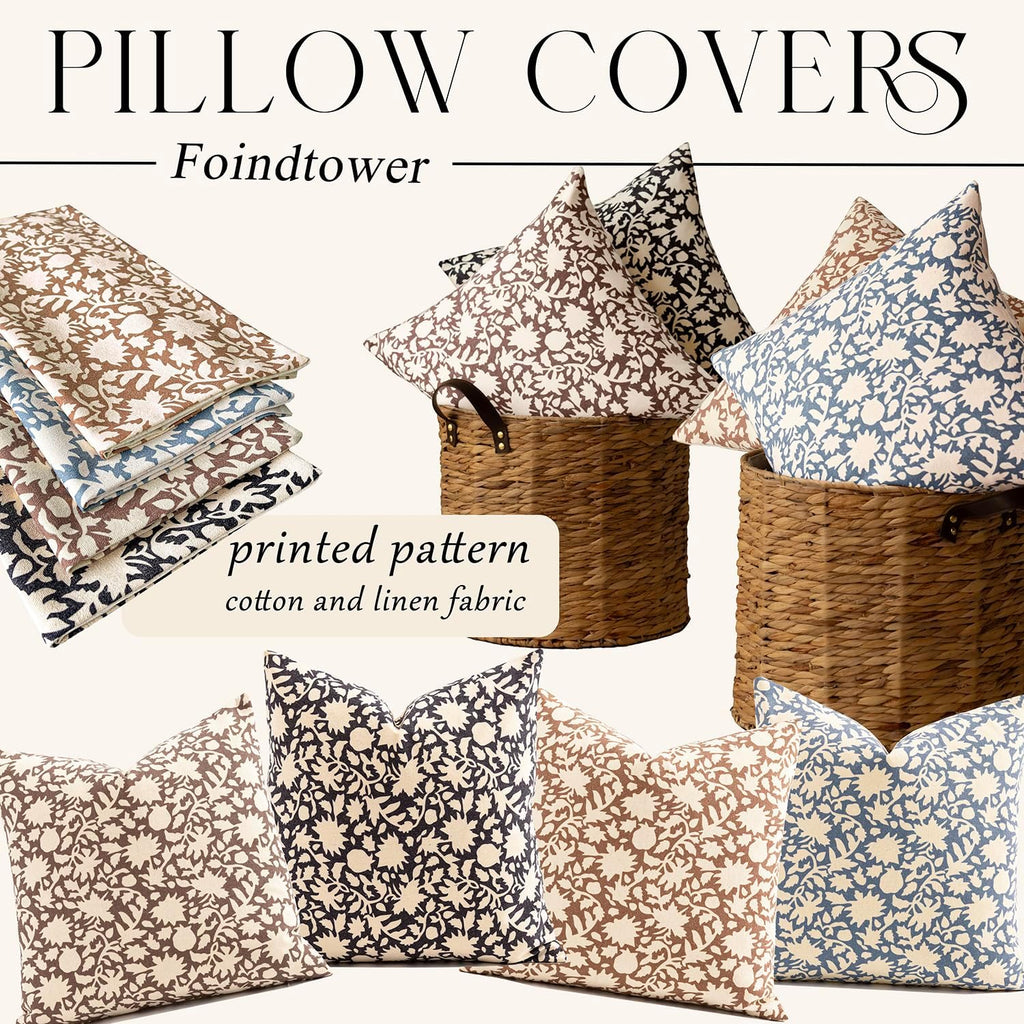 Foindtower Set of 2 Decorative Neutral Floral Throw Pillow Covers Accent Farmhouse Cushion Covers Boho Lumbar Pillowcase for Couch Sofa Bedroom Living Room Home Decor,12×20 Inch,Dusty Blue