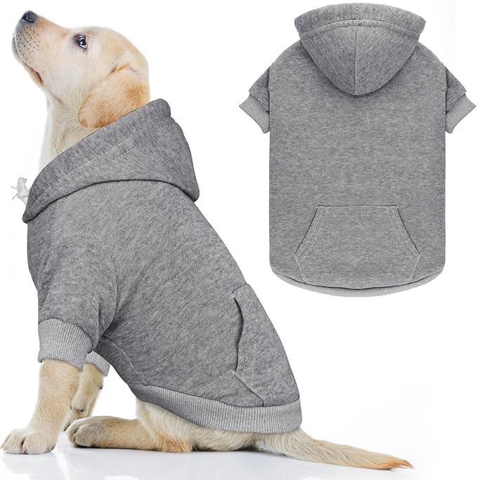 Dog Hoodie Dog Sweater Solid Grey-Large