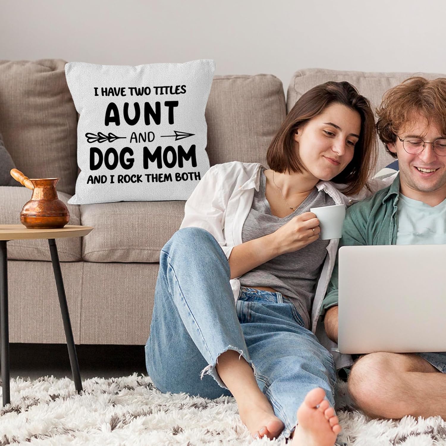 Funny Dog Mom Aunt Gifts Throw Pillow Covers 18X18,I Have Two Titles Aunt and Dog Mom and I Rock Them Both Decorative Decorations Pillow Covers for Home Bedroom Couch,Auntie Gifts for Women