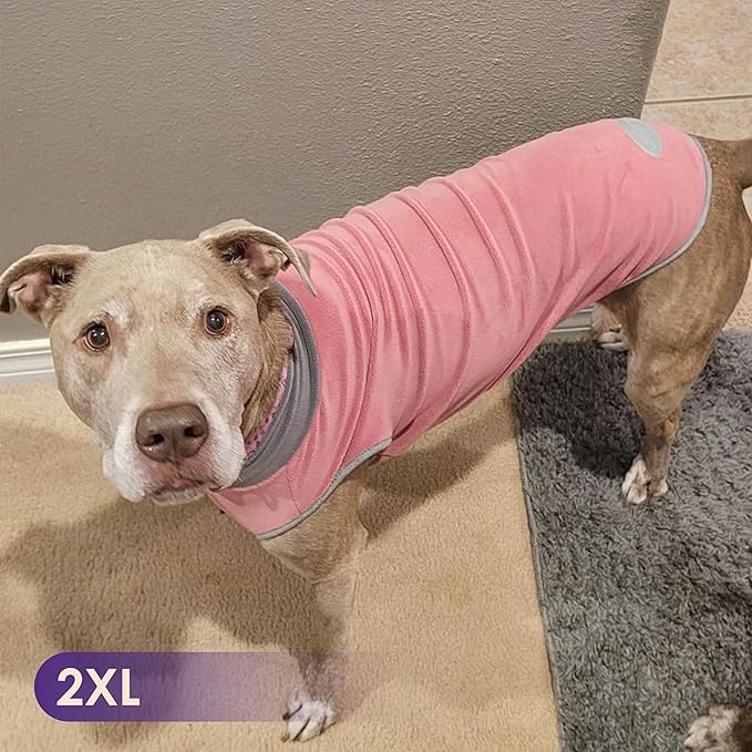 cyeollo 2 Pack Dog Sweater Stretchy Fleece Sweatshirt Clothes Winter Reflective Dog Jacket Pet Sweaters for Medium Large Dogs Girl, Pink & Grey XXL