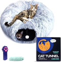 Cat Donut Tunnel Bed - Cat Tunnels for Indoor Cats - XL Plush Circle Hideaway with Cat Toys, 3-in-1 Foldable Playground & Cozy Cave Bed, Gift-Ready House Under Christmas Tree for Ferret, Rabbit, Kitty