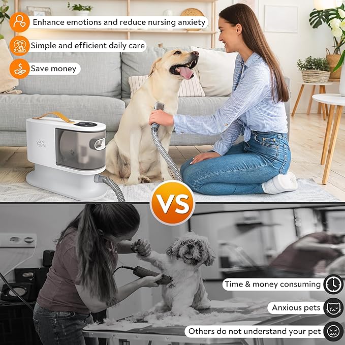 Dog Grooming Vacuum, Dog Grooming Kit 12kPa Suction Hair Remover Low Noise Pet Brush Vacuum Collects 99% Hair, 2L Dust Cup, 5 Proven Grooming Tools for Cats, Other Animals and Home Cleaning