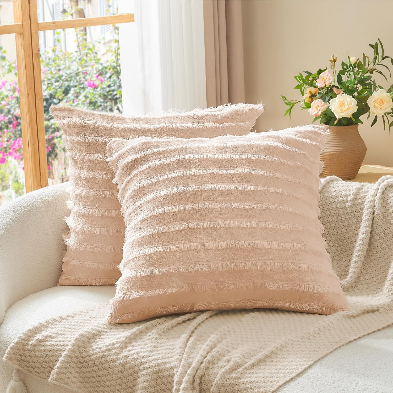 BEDELITE Velvet Pillow Covers 26x26 with Zipper, 2 Pack Super Soft Square Pillow Covers for Bedroom, Sofa, Luxury Cozy Fleece Pillowcases for All Seasons(26x26 Inches, Coral-Boho)