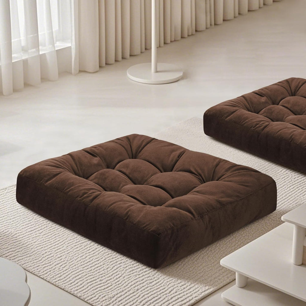 Meditation Floor Pillow 22×22 Inch 2 Pack Large Floor Cushions for Adults Square Tufted Corduroy Floor Pillows for Yoga Living Tatami Room Coffee