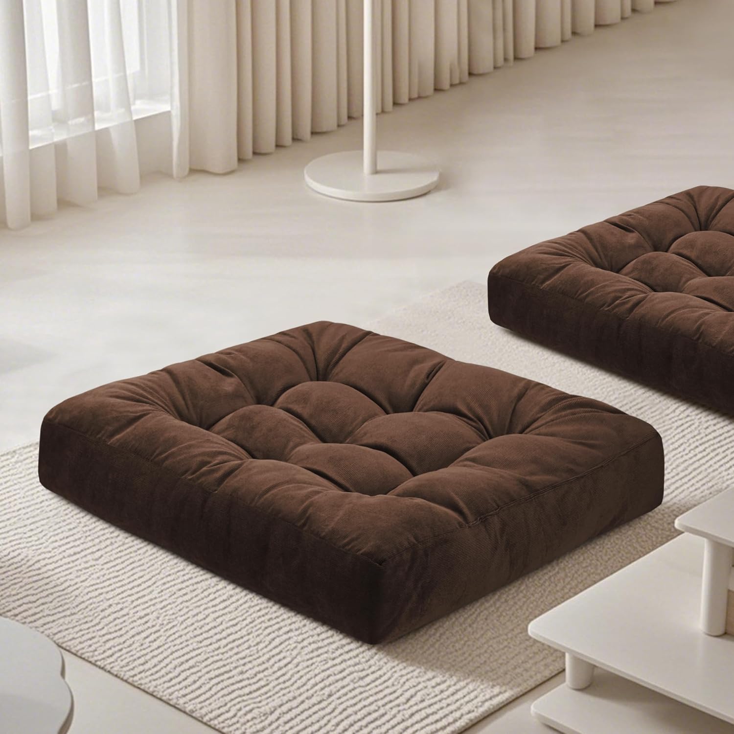 Meditation Floor Pillow 22×22 Inch 2 Pack Large Floor Cushions for Adults Square Tufted Corduroy Floor Pillows for Yoga Living Tatami Room Coffee