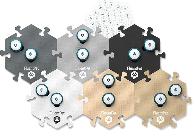FluentPet Speak Up Key Vocab Kit with Clearer Upward-Facing Sound - 12 Recordable Buttons for Dogs & 6 Neutral HexTiles | Dog & Cat Communication Buttons Set | with Batteries