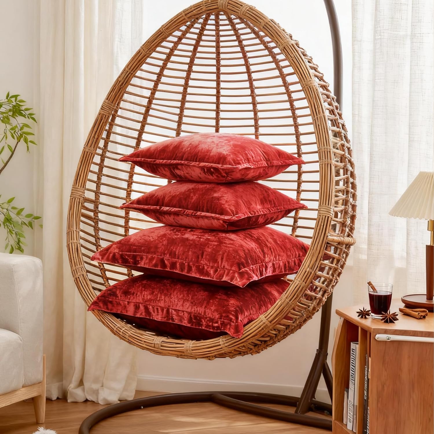 Luxurious Velvet Throw Pillow Covers 20x20 Set of 2 Decorative Pillow Covers Solid Square Cushion Case for Sofa Couch Bedroom Farmhouse, Red