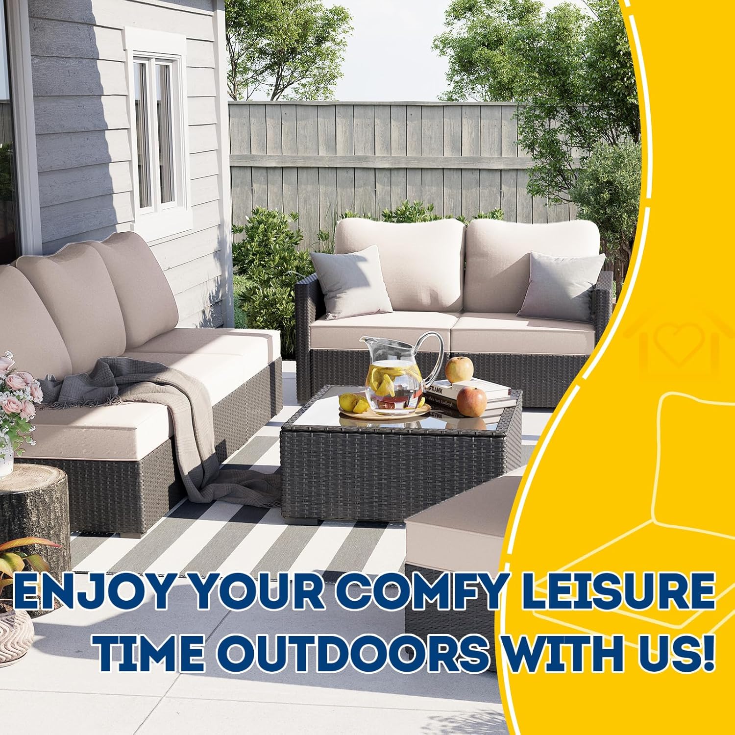 AAAAAcessories Outdoor Deep Seat Cushions, Waterproof, Fade-Resistant Patio Furniture Replacement Cushions, 23.5" x 25.5" x 5" + 23.5" x 19", Set of 4, Khaki Beige