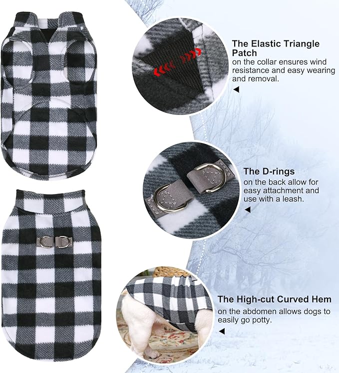 BEAUTYZOO Small Dog Sweater Fleece Vest Winter Jacket, D-Ring Leash Attachment for XS S Puppy Medium Sized Breeds Dogs, Cold Weather Dog Clothes Windproof Keep Warm, Plaid L